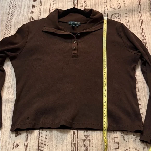Lauren Ralph Brown Collar Top with Buttons - Picture 7 of 7